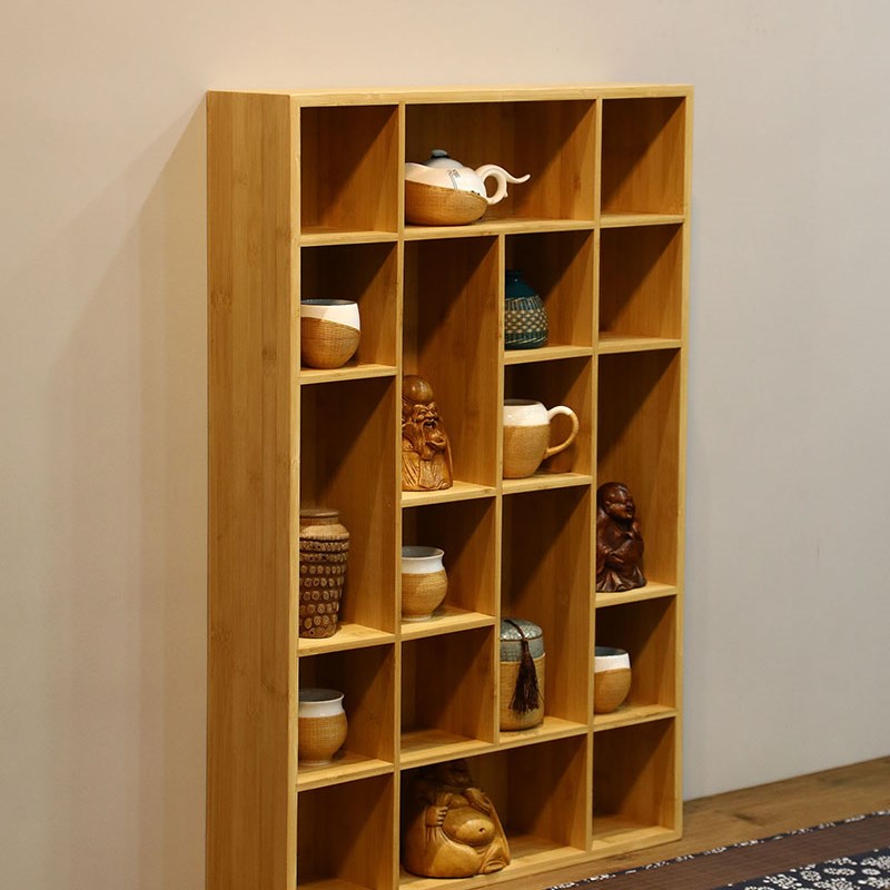 竹制方格博古架简约茶杯架格w子架展示架茶具收纳整理架挂墙多宝