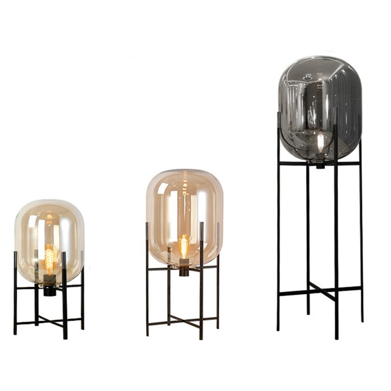北欧后现代冬瓜玻璃灯罩高脚台灯样板房客厅卧P室展厅装饰四角台