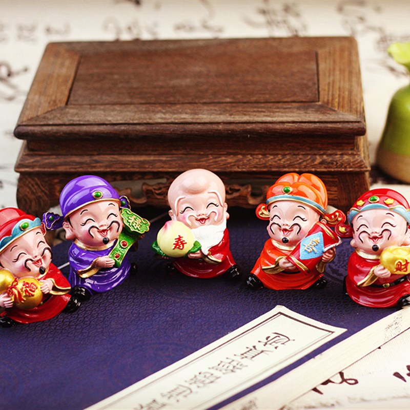 五福财神招财汽车摆件保平安福禄寿禧财可爱公仔车内用Z仪表台饰