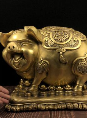 纯铜招财进宝元宝猪福猪生肖猪家居办公室桌面铜器礼品装饰品摆件