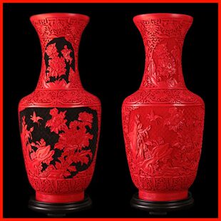 20寸大号扬州漆器红龙花瓶摆件脱胎剔红漆雕特产单位礼品特色礼物