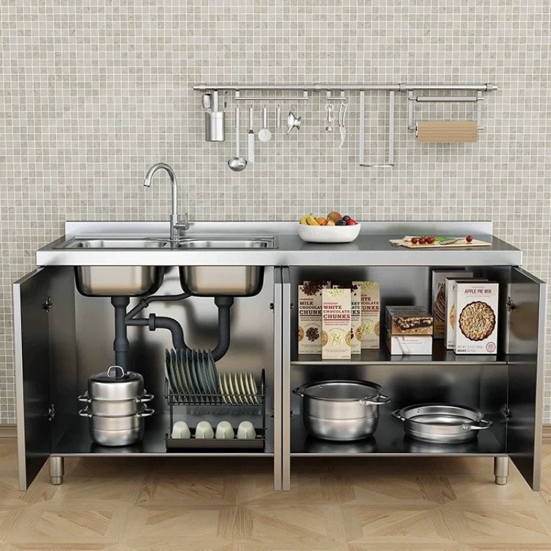 ve6不锈钢橱柜304整体厨房y柜一体式储物柜厨房灶台一整套组合柜