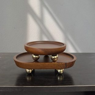 复古木质杯垫茶托高级感装饰摆件创意香薰托盘家用钥匙首饰收纳盘