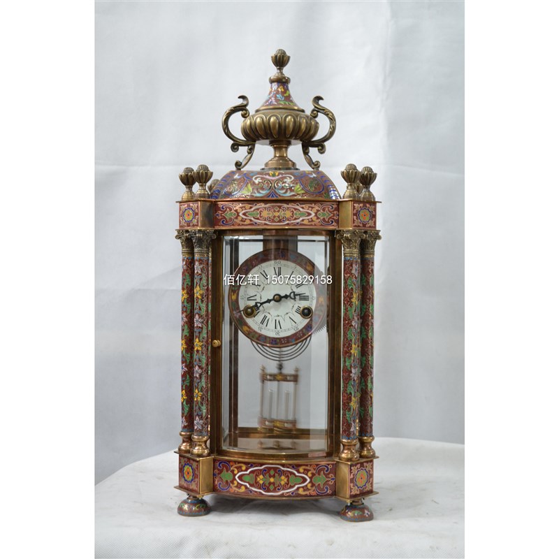 珐琅彩机械黄铜座钟整p半点报时复古仿古董西洋回流摆钟别墅会所