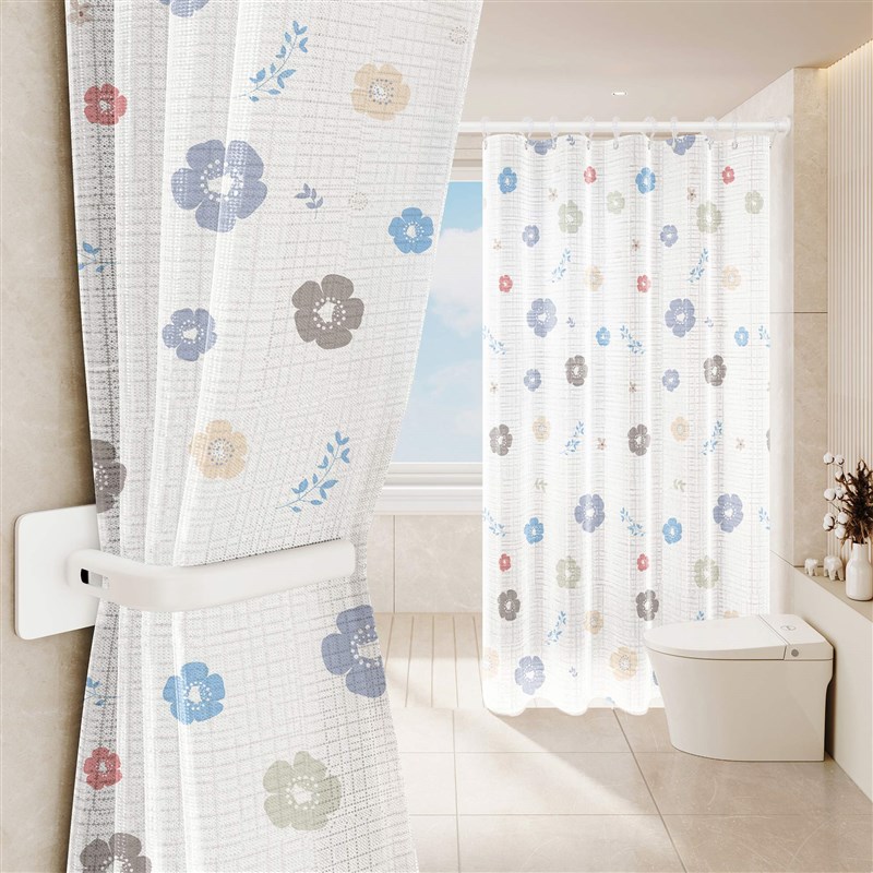 高档浴帘浴室干 干湿分离隔断窗免打孔淋浴防水布化妆室W洗澡遮挡