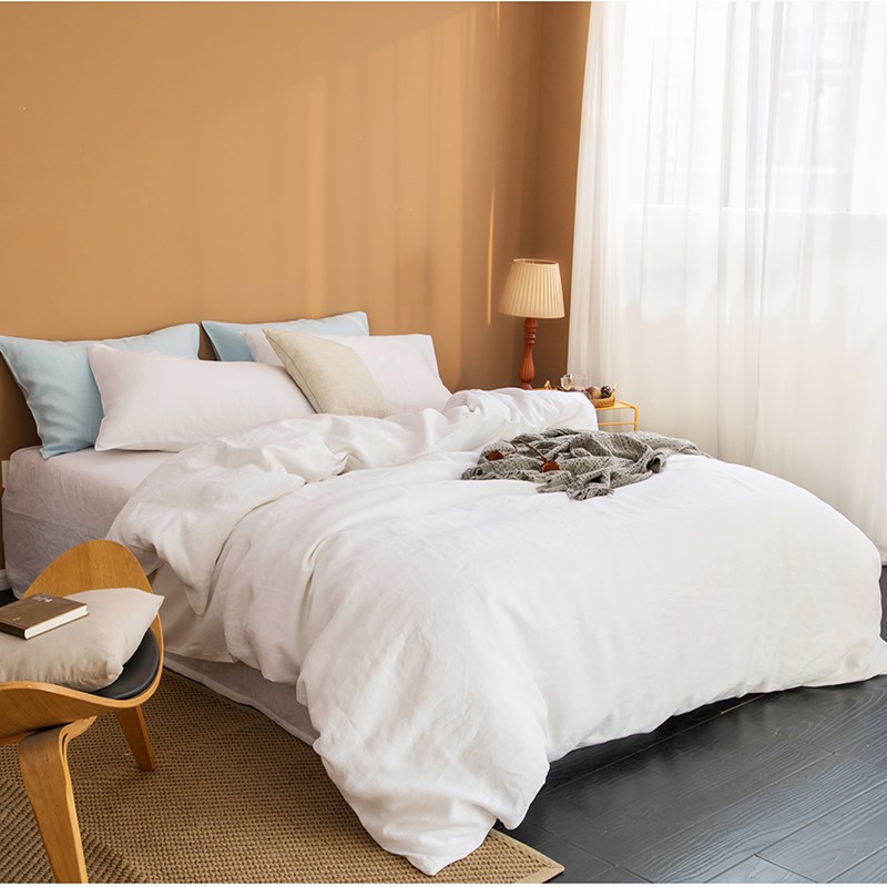 轻奢高端纯亚麻四件套法q国进口麻料床上用品2m被套床单4件套白色