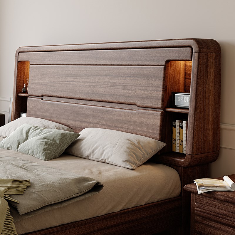 胡桃木实木床双人床2米x2米2主卧大G床新中式全实木家用高箱储物