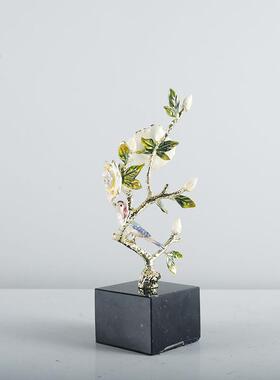 现代新中式金属鲜件花大石底座摆理样板房软客厅书桌书柜装GD-A12