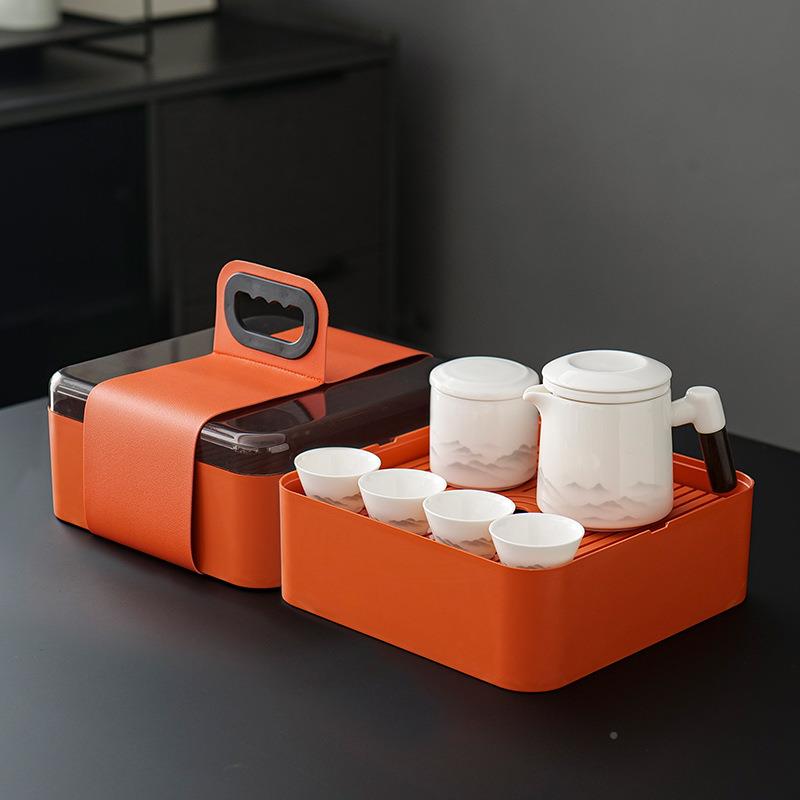 高茶档茶具有言套杯套装旅携行装露营外出一壶四杯夫泡茶壶盘便包