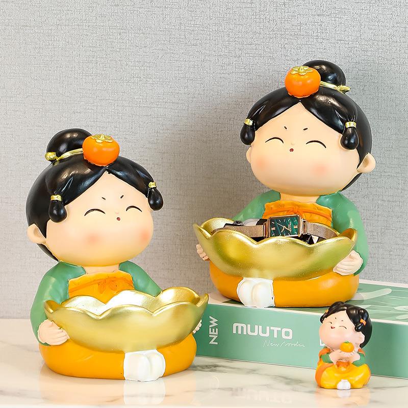 创意古风唐仕女收纳托盘摆件玄关钥匙收纳可爱宫廷女树脂果盘摆设