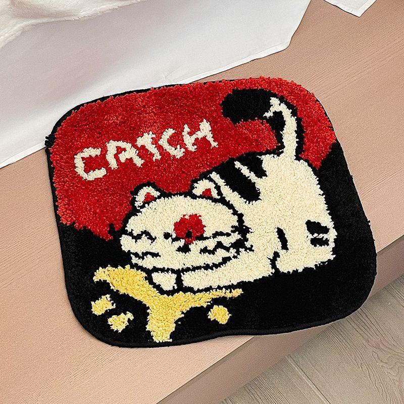 卡通可爱方形簇绒植绒地毯家用毛绒感坐垫卧室防滑易打理床边毯现