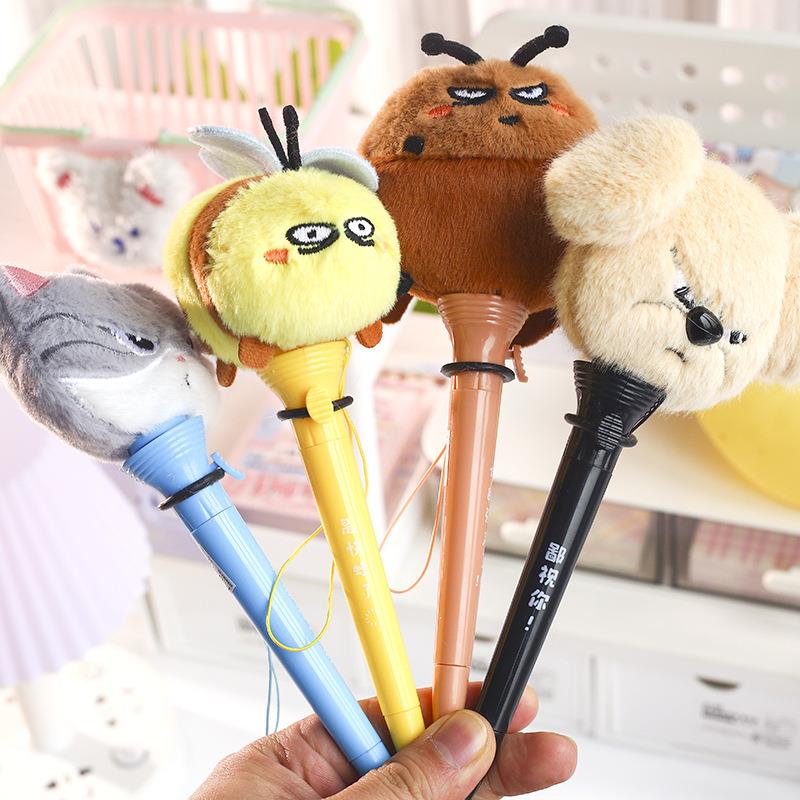 毛绒弹射笔 卡通趣味你的强来了创意学生减压文具猫狗大战圆珠笔