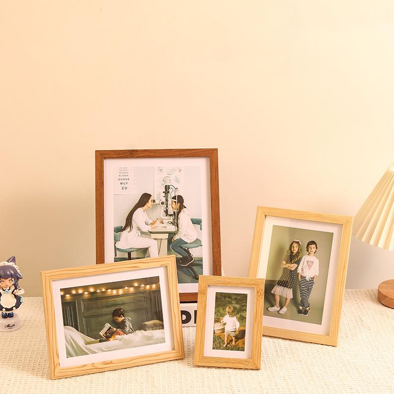 简约木质相框照片墙摆台6寸a4影楼客厅床头柜摆件 木质拼图框