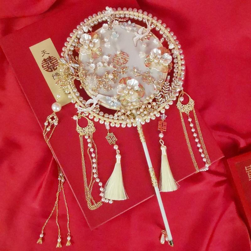 新娘婚礼秀禾服喜扇结婚拍照手持团扇成品手工diy材料包新品