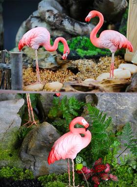 ZQ仿真火烈鸟摆件假山园艺花卉盆景景观造景红鹳小摆设玄关红鹤装
