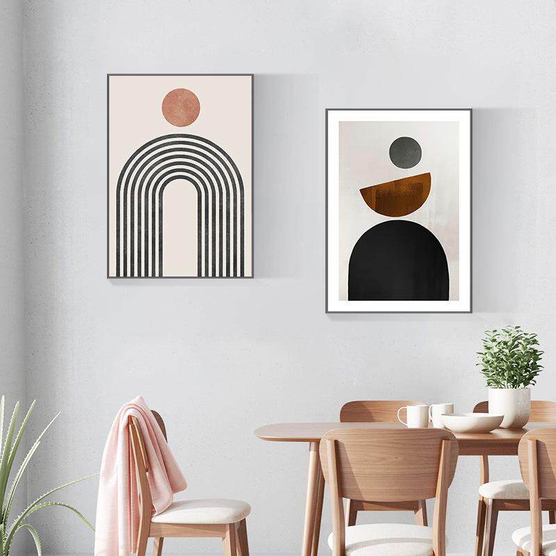 现代简约餐厅挂画北欧风格抽象几何图形黑白灰客厅背景墙装饰画