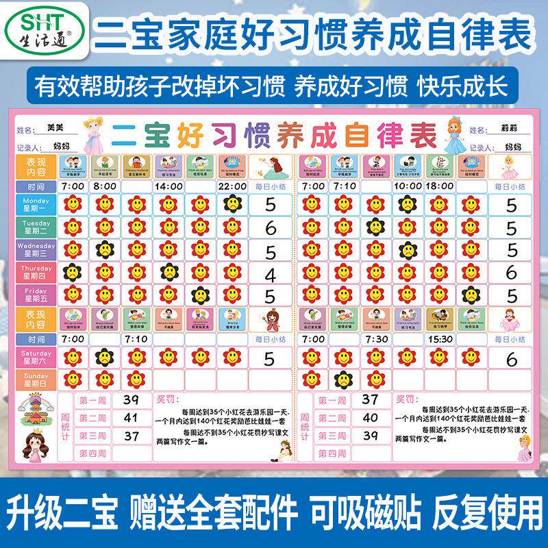 儿童成长自律表二宝家庭好习惯养成计划表儿童奖励记录表家用