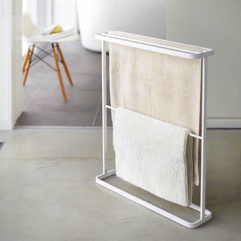 日式卫生间浴巾置物架毛巾分E类收纳整理地垫置地晾晒架