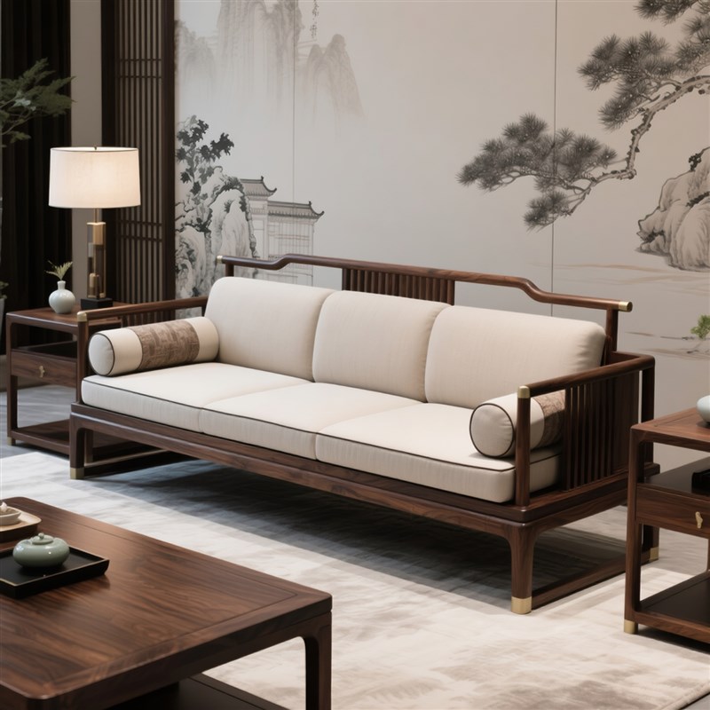 新中式黑胡桃实木罗汉床沙发大小户型客K厅高端宋氏样板房家具定