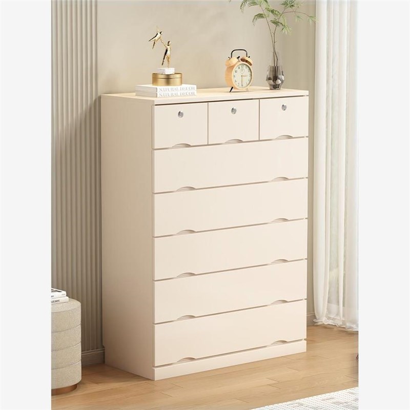 实木五斗柜客厅暖白靠墙简约现代D卧室五斗橱抽屉式收纳柜奶油风