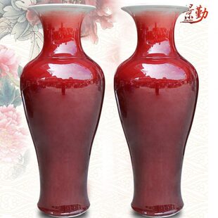 161景勤中国红窑变朗红颜色釉落实大花瓶开业庆典客厅 家具摆设