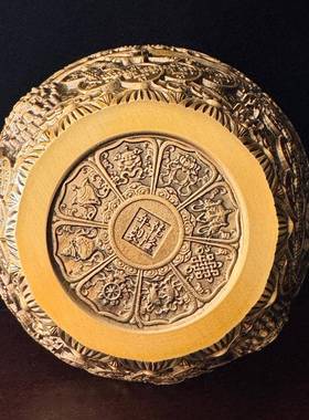 黄森舍铜铜钱双龙聚盆厅摆件五福双龙客见描述宝公司工艺开业乔迁