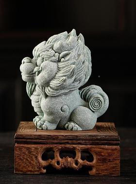 青石中式兽财麒麟创意tb-73835家招居瑞客厅办公室鱼砂缸景观桌面