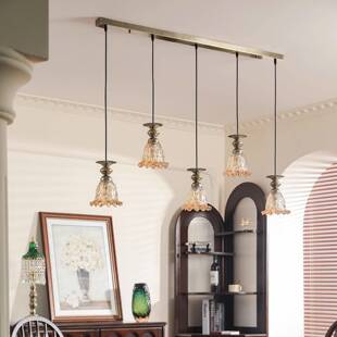 法式 轻奢风长高级感玻璃餐桌吧台条饭厅 复餐厅一古字吊707灯美式