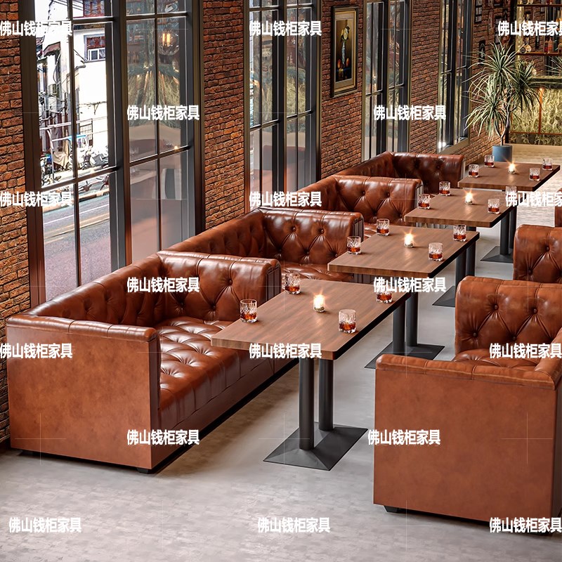 复古酒吧沙发高档清吧酒馆音乐餐吧西I餐厅奶茶店咖啡厅桌椅组合