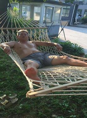 户外吊床网状80418木带棍木棒双人便携秋千网床渔棍式单人防侧网