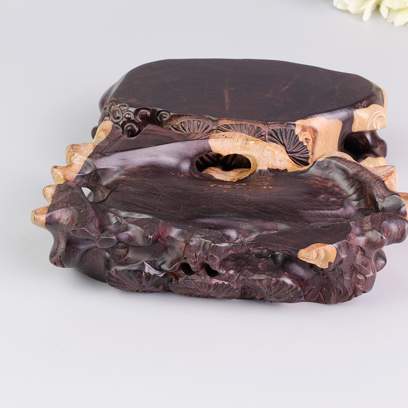 根雕镂空天然实木工艺木雕红木底座奇石茶壶木托T圆形长方形花盆