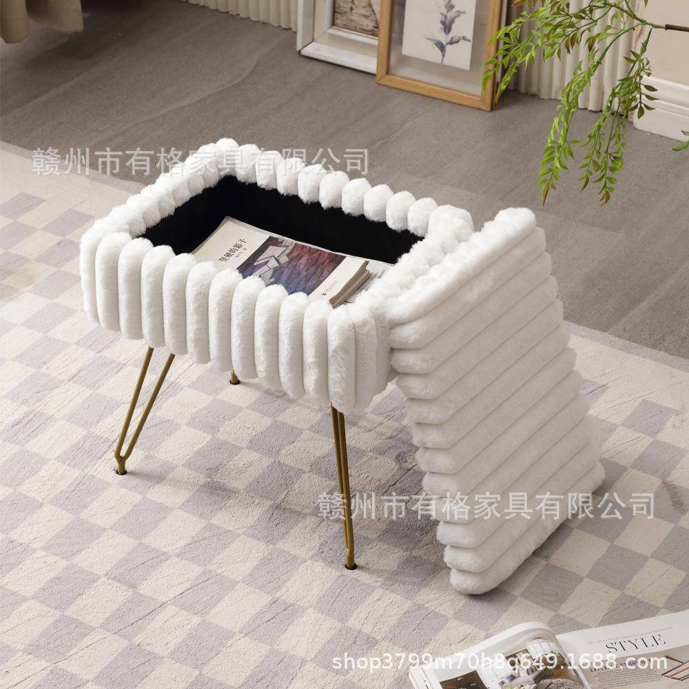 收红梳妆凳4392储物可纳卧室凳子现代简家约用ins风梳妆网凳梳妆