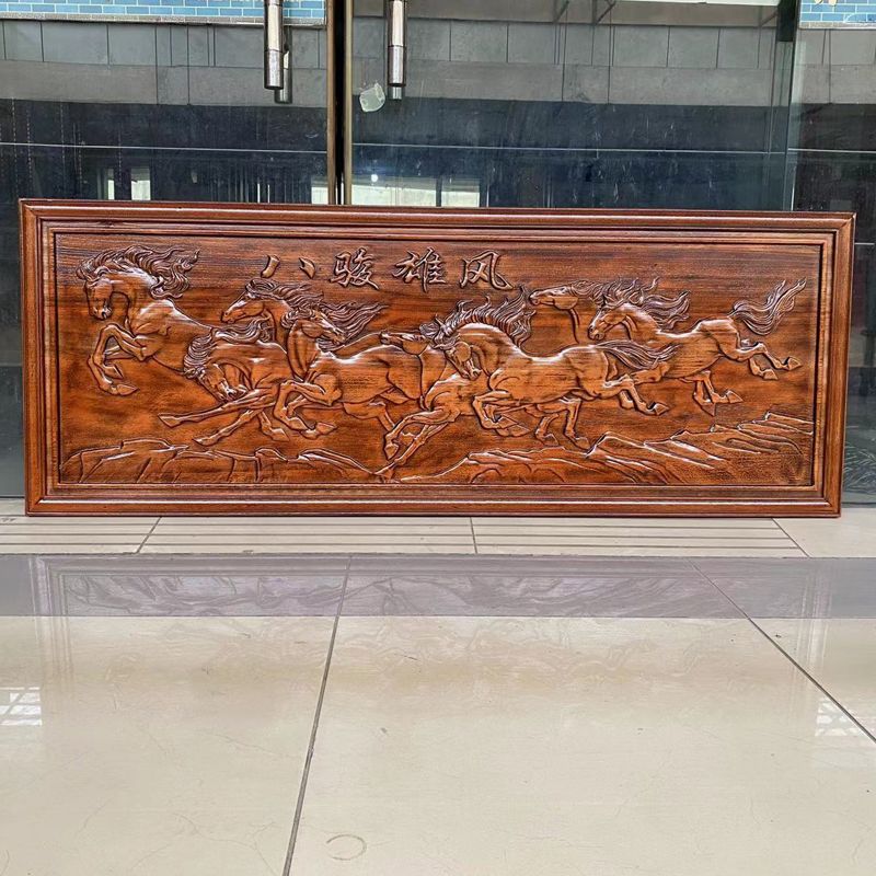 东阳木雕挂件中式横屏壁挂实木雕刻挂画福字壁挂百福图木雕画挂墙