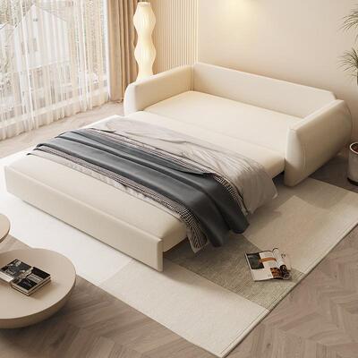 奶油风沙发床抽拉两用客厅小户EEG型多人功能缩双北欧储伸物折叠