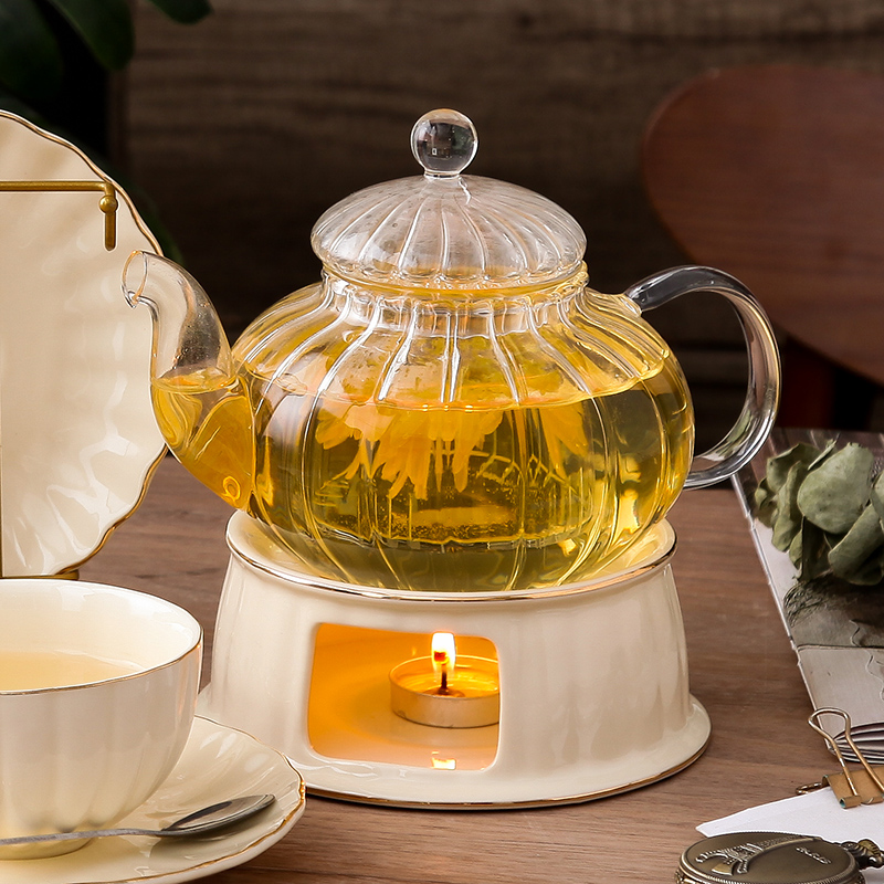 英式咖啡杯简约家k用玻璃煮花茶壶水果套装欧式下午茶具蜡烛加耐