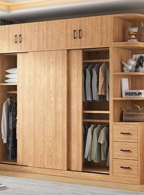 柜家用卧室推拉门木实64239衣橱衣原木小户移门收纳柜型出租房儿