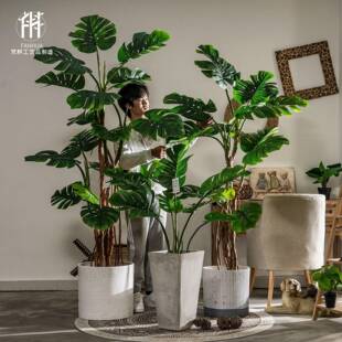 真植物大型阔叶仿GBZ-0200龟背竹厅假树摆盆栽室内客仿生绿植装饰