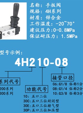 手动阀门气动开关手板阀4H21008换向二位五通机械阀手动阀310410