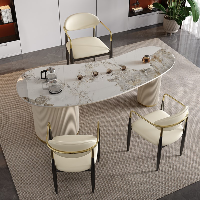 办公室岩板茶桌椅组合一桌五椅客厅家用现代简约阳台泡茶几桌