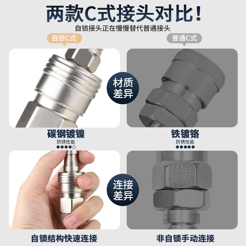气动工具自锁C式快速接头公母对接快插插管式气泵空压机气动8MM