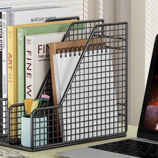 办公室文件架桌上文件夹收纳架金属办公桌面收纳盒文件柜分层架立