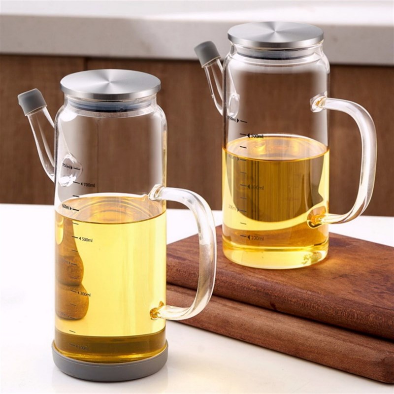 耐热玻璃油壶不挂油带刻度油瓶子家用防漏酱油醋壶不W锈钢盖带把