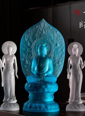 琉璃东方三圣药师佛摆件日光月光菩萨佛像寺庙家用佛堂供奉摆放