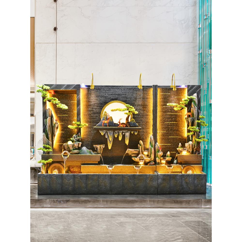 新中式水幕墙假山流水屏风隔断酒店庭院大型景观流水鱼池装饰摆件