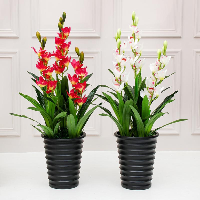 北欧小型仿真三杆蕙兰植物家居阳台装饰仿真树客厅酒店绿植摆件