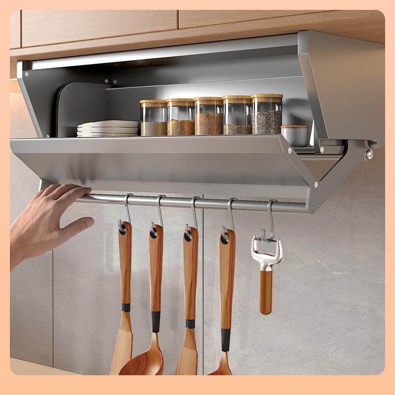 ⇖厨房吊柜下拉式升降拉篮橱柜调味品顶柜碗碟储物架折叠收纳