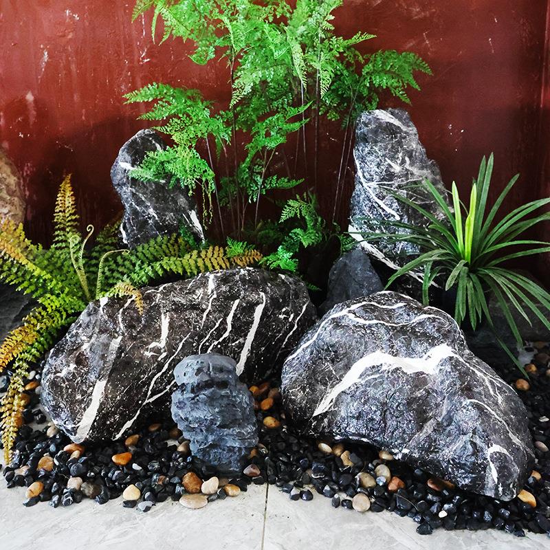 仿真石头黑山石楼梯间庭院景观假石头造景道具园林假山造景石头