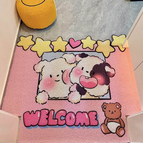 卡通星星小狗家用入户门脚垫丝圈进门口玄关可裁剪刮泥蹭土地垫