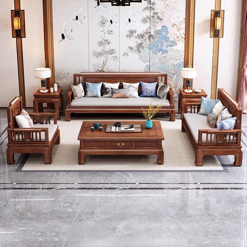 金花梨木新中式实木沙发冬夏两用仿古菠萝格大小户型客厅红木家具