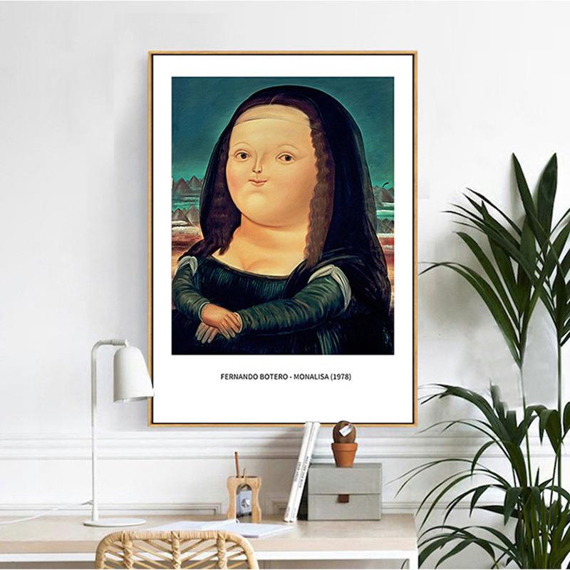蒙娜丽莎胖妹个性创意客厅挂画现代装饰画办公室玄关大幅艺术壁画